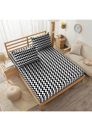 Tek Kişilik Lastikli Çarşaf Takımı Ranforce Zikzaklı - Lacivert Lacivert