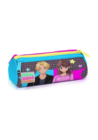 Coral High Kids Gri Mavi Pembe Anime Desenli Üç Bölmeli Kalem Çantası 22037
