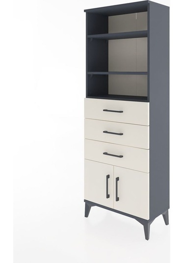 Arges Dolap 3 Raflı 3 Çekmeceli 2 Kapaklı 60x30x163 Antrasit-aytaşı Antrasit