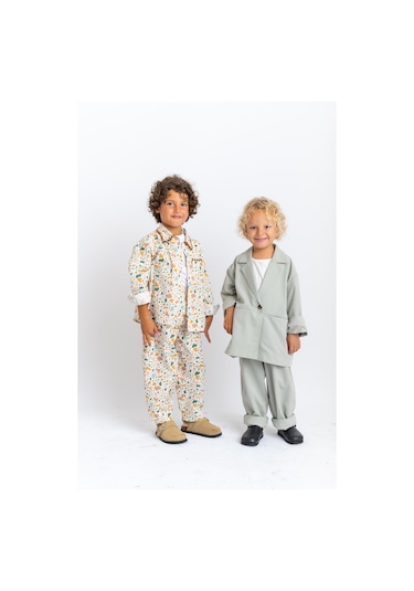 Oliventhekid Unisex Yaka Ve Cep Nakışlı Poplin Takım Ekru Ekru