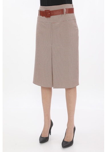 Soralline Kadın Baharlık Ofis Etek 722 Desenli Kırmızı