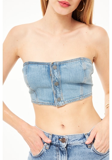 Kutaf Kadın Denim Büstiyer Mavi