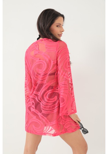 Kolları Volanlı Elbise Fuşya