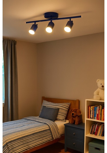 Spoti 3'lü Mavi Renk Gün Işığı Modern Tasarım Salon - Mutfak - Banyo Spot Ledli Sıralı Avize Mavi