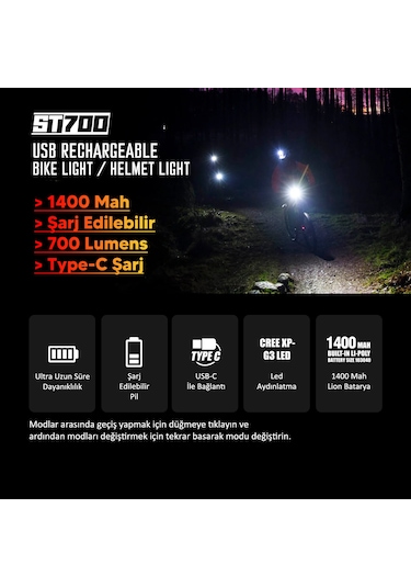 Stradacycles St-700 Lityum Şarj Edilebilir Ön Far