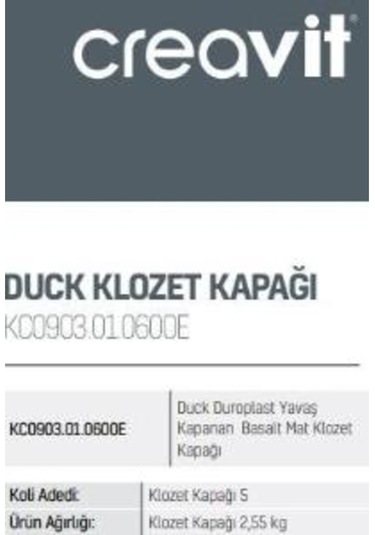 Creavit Kc0903 Duck Duroplast Yavaş Kapanan Basalt Mat K