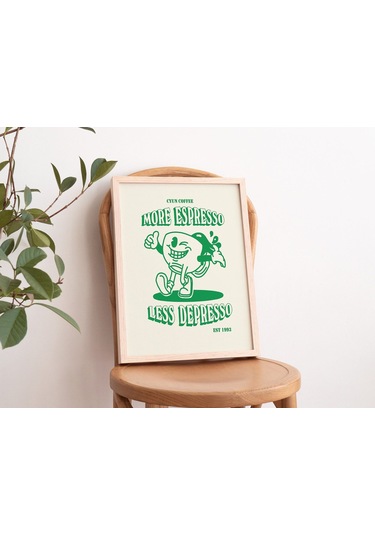 Retro Kahve Duvarı, Daha Fazla Espresso Kahvesi, Duvar Dekoru, Yeşil Sanat