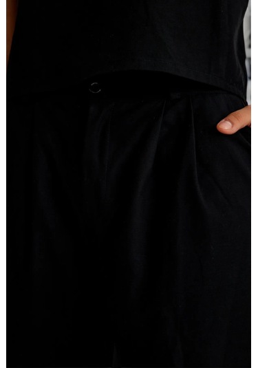 Yazlık Alt Üst Kolsuz Keten Takım siyah