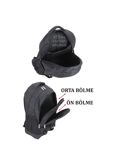 Gezi Seyahat Yürüyüş Kamp Spor Sırt Çantası 17.3 Inç Fileli Yan Cep Siyah