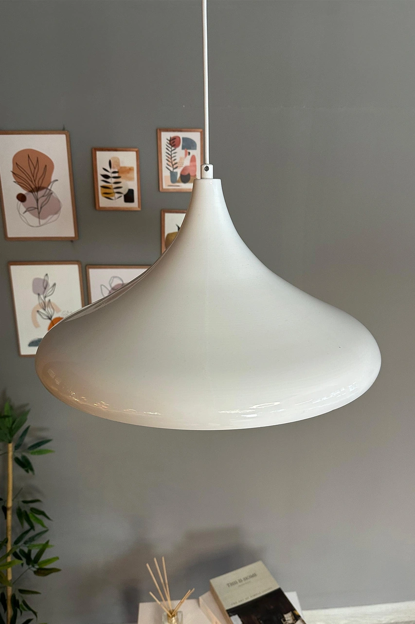 45 Cm Çaplı Champion Xl Beyaz Avize Tekli Sarkıt Lamba Cafe Restoran Salon Mutfak Avizeleri Beyaz