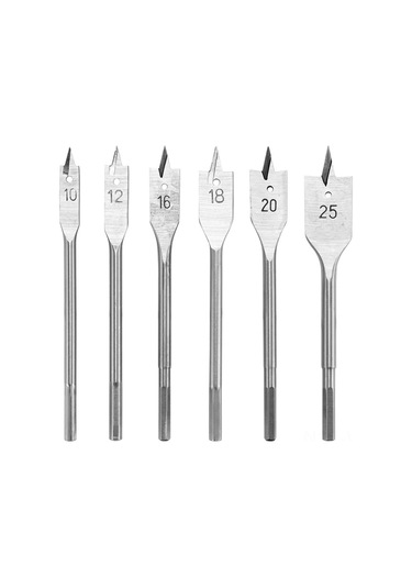 Wezone Ahşap Delme Seti 6 Parça - Üç Noktalı Düz Matkap - Derin Delik Açıcı - Ahşap İşleme - 45 Karbon Çelik - 10-25mm