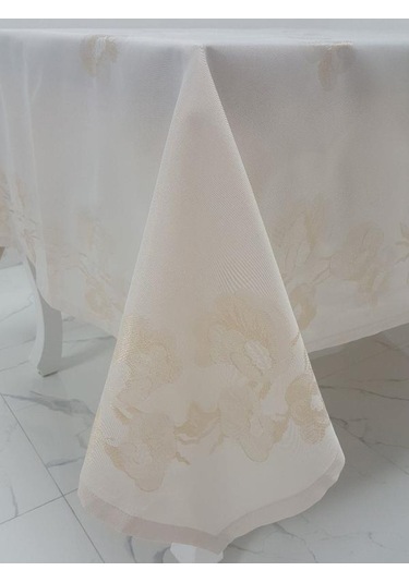 Finezza Müge Lüx Jakar Kumaş Bej Masa Örtüsü Dikdörtgen 160X220