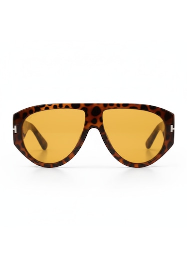 Retro Turuncu Lens Leopar Desen Gözlük Leopar - Siyah