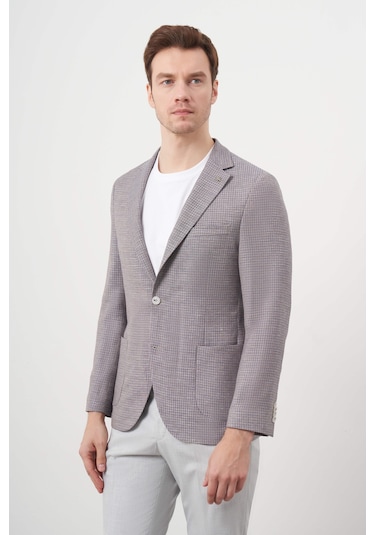 Erkek Lacivert Dokuma Slim Fit Torba Cep Mono Yaka Spor Ceket 24ys002002200 Lacivert