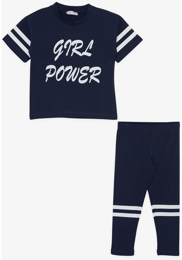 Breeze Kız Çocuk Taytlı Takım Yazı Baskılı 3-7 Yaş, Lacivert-lacivert Lacivert