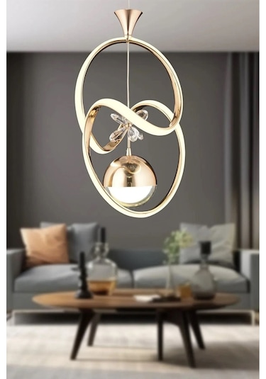 Ey-El Tasarım Badem Modern Sarkıt Led Avize 3 Renk Toplu Kelebek Taşlı Gold Kaplamalı Gold
