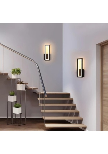 Fastbuy Modern Led Duvar Lambası Siyah Akrilik İç Aydınlatma 3000k Sıcak Beyaz Yatak Oturma Odası Siyah Siyah