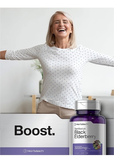 Horbaach Sambucus Black Elderberry 3000mg 180 Capsul.usa Me... Aromasız