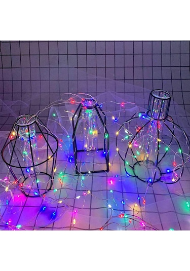 Pilli Renkli Peri Led Işık Saçak 10 Metre Dekoratif Aydınlatma (354600947)
