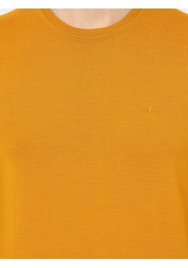 Cacharel Sarı Slim Fit Bisiklet Yaka Basic Triko Kazak
