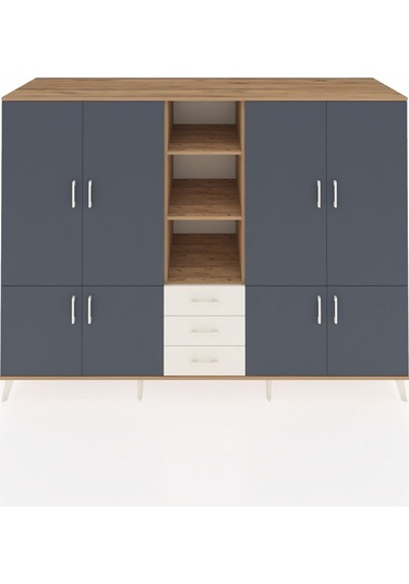 Kronos Dolap 11 Raflı 3 Çekmeceli 8 Kapaklı 220x59x163 Çam-antras Çam-antrasit/aytaşı