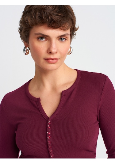 Dilvin 31548 Düğme Detaylı Büzgülü Top-bordo Bordo