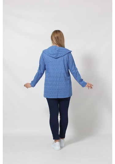 B029m Kapüşonlu Delikli Mevsimlik Ceket Mavi 001