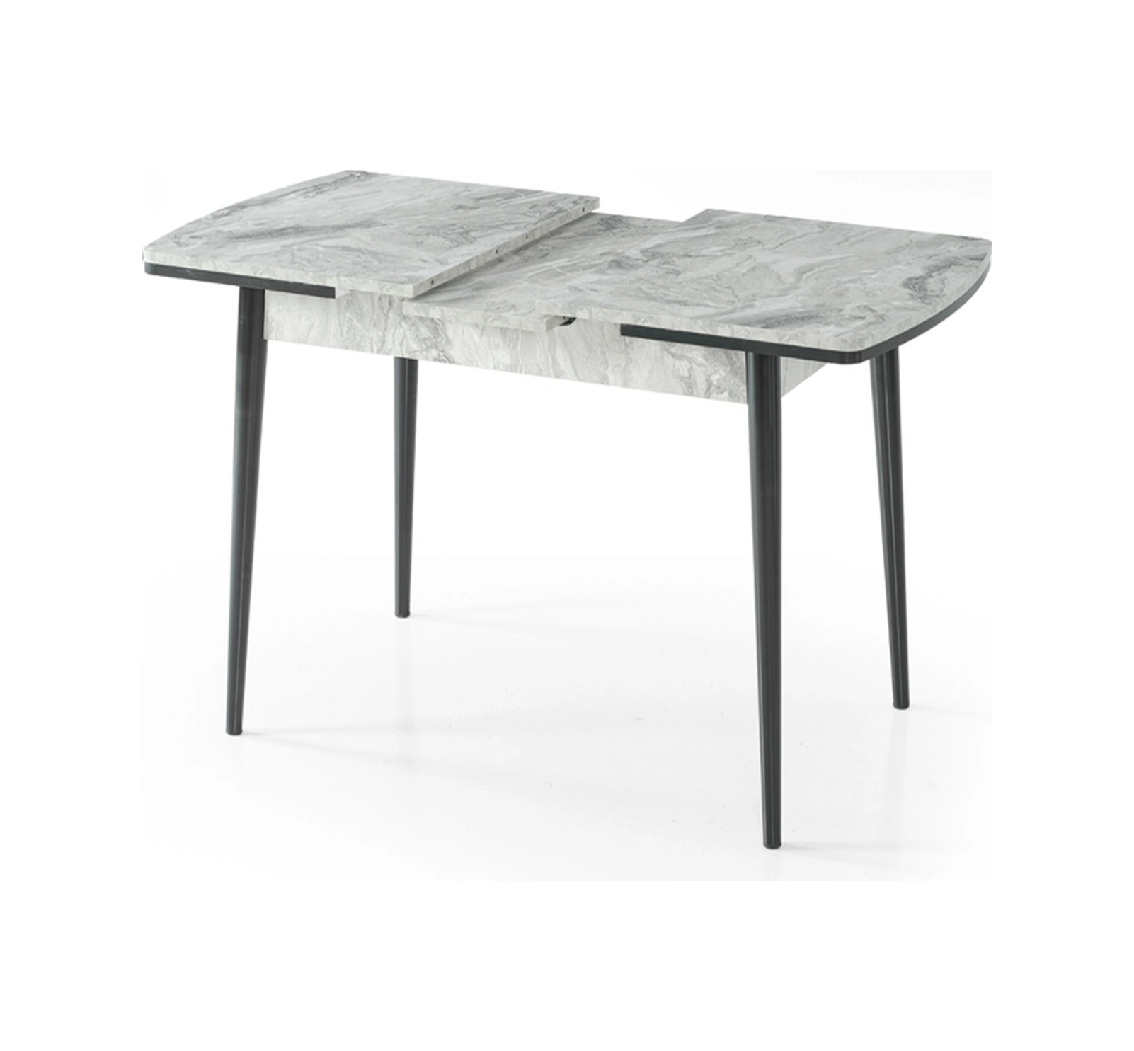 Dengema Berlin 116 Açılır Masa Takımı Gri Mermer, Siyah Ayak, 80 130 180 Cm, 4 Sandalyeli Gri Mermer - Siyah Ayak