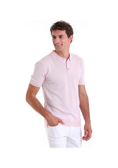 Hatemoğlu Pembe Regular Fit Jakarlı Pamuklu Polo Yaka Triko Tişört Pembe