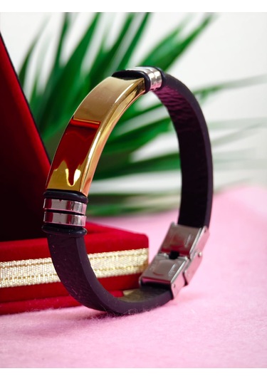 Çelik Derili Bileklik Kişiye Özel İsimli Paslanmaz Derili Çelik İsimli Bileklik 316 L Çelik Beyaz - Sarı