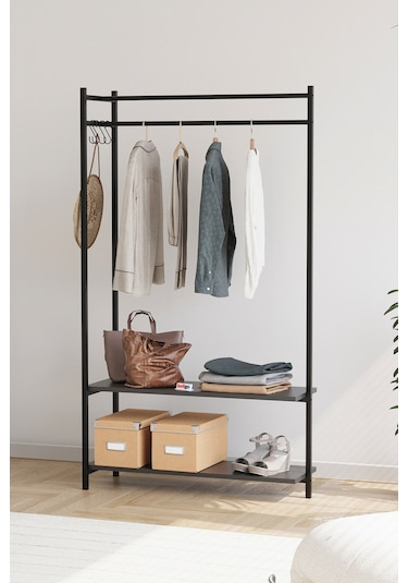 Bofigo Konfeksiyon Askısı Ayaklı Askılık Elbise Askılığı Raflı Askılık Jüpiter Antrasit Antrasit