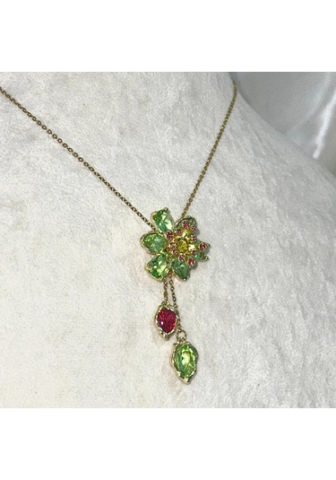 Yeşil Çiçek Kolye Ayarlanabilir Gold Gold