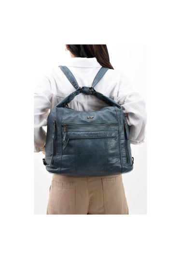 Suni Deri Yumuşak Dokumalı Sırt Omuz Çantası Mavi Model: 571-11-13b - Mavi