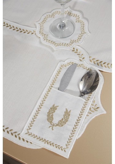 Nişan Keten Nakışlı Amerikan Servis Takımı 19 Parça Gold Gold