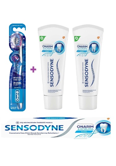 Sensodyne Onarım & Koruma Naneli Diş Macunu 75ml X 2 Adet + Oralb