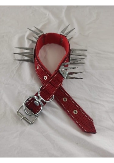 Büyük Irk Çift U Çivili Dikenli Korumalı Köpek Tasması Bordo