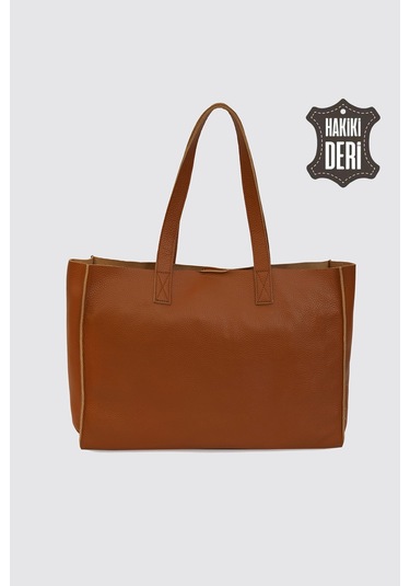 City Tote Hakiki Deri Omuz Çantası Taba Smr9182 Taba