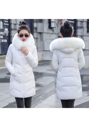 Günlük Kışlık Kapüşonu Kürklü Kadın Şişme Mont 001