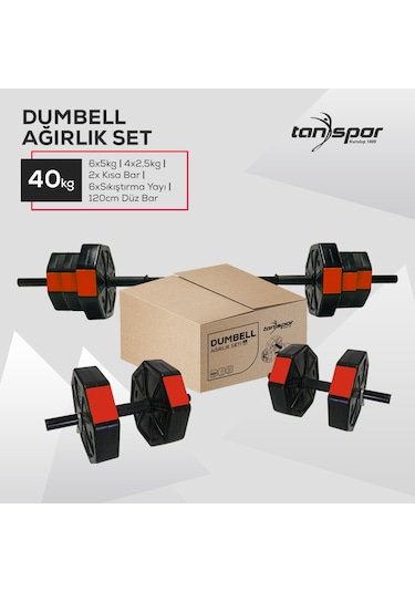 Tan Spor 40KG Dambıl Ağırlık Halter Ağırlık Kısa Bar ve 150 cm Düz Bar Seti
