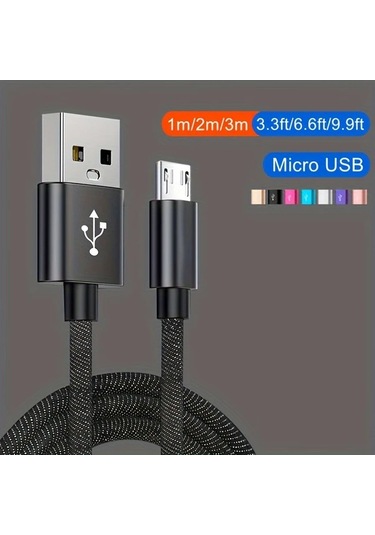 Oldfriend Hızlı Şarj Nylon Örgülü Micro Usb Kablosu Samsung Uyumlu Xiaomi Vivo Oppo Redmi Android Telefonlar İçin Mavi 1m