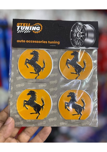 Universal Araç Uyumlu, Jant Göbeği Arması, Sticker 4'lü Set 60mm Sarı
