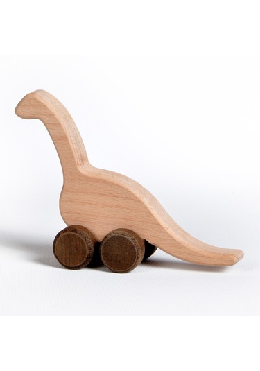 Ahşap El Yapımı Montessori Dinozor: Doğal Tekerlekli Oyuncak