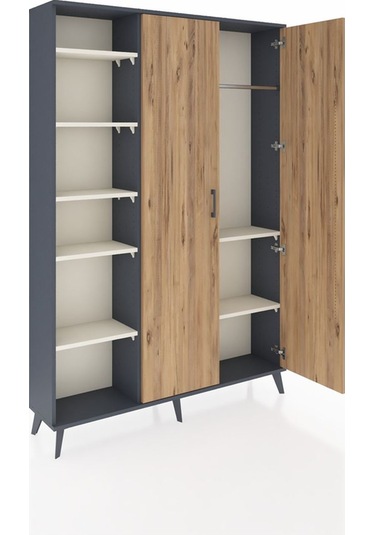 Arges Dolap 7 Raflı 2 Kapaklı Tek Askılı 132x30x195 Antrasit-... Antrasit
