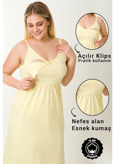 Parlingerie Hamile Lohusa Geceliği İp Askılı Sarı