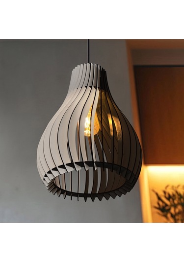 Vialux Modern Ahşap Rustik Avize Tekli Sarkıt Lamba Siyah - Beyaz Siyah - Beyaz
