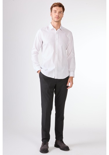Beyaz Düz Erkek Gömlek - Slım Fıt Beyaz