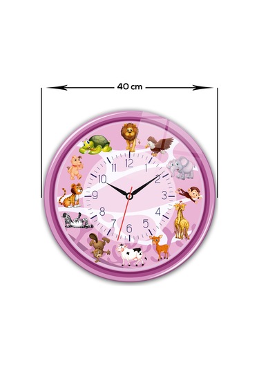 Decorita Cam Saat | Çocuk Odası - Pembe | Çap40cm Çok Renkli