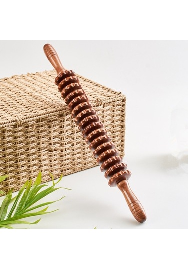 Masif Ahşap Kavisli Saplı Silindir Manuel Masaj Aleti Boyun Omurgası Sırt Bel Tüm Vücut Yuvarlama Tendon Kas Gevşetme Ev Masaj Çubuğu Dokuz Tur Kahverengi