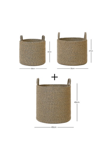 Ocean Home Textile 3'lü Siyah Kırçıllı Jüt Halat Sepet Set 26 x 22 / 35 x 27 / 40 x 40 cm