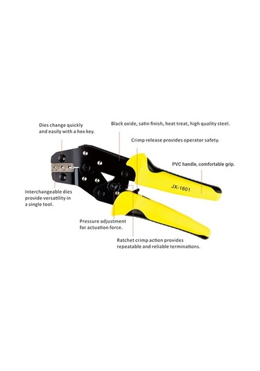 Besthome1 Jx-1601 Elektrikçi Ratchet Kısa Lç Pensi 0.14-1.5mm² İzolasyon Termi Nal Soğuk Pres Aleti Siyah-sarı 50 Çeli K+pvc Vh